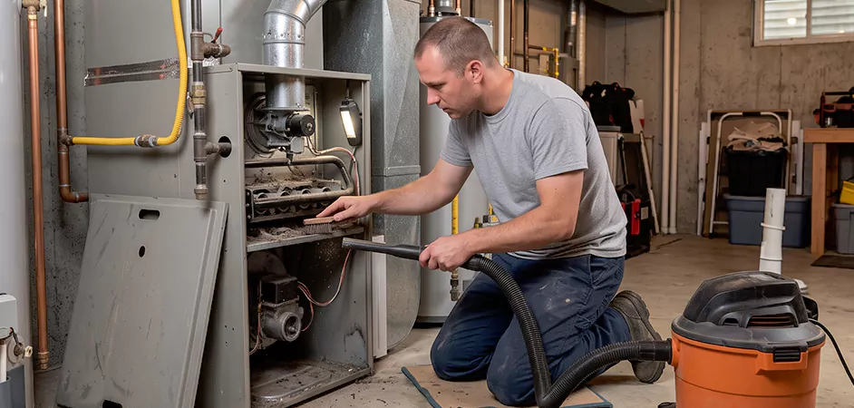 Burner and Heater Compartment Lint Removal in San Angelo