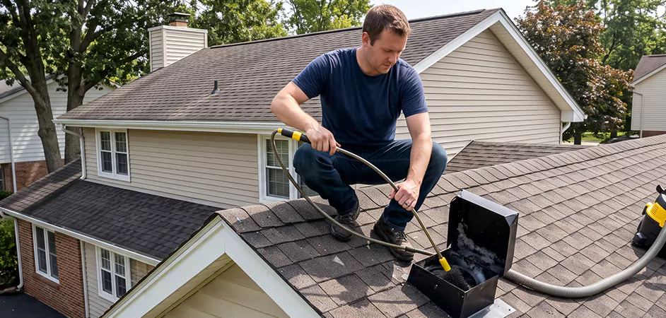 Multi-Story Roof Dryer Vent Cleaning in San Angelo